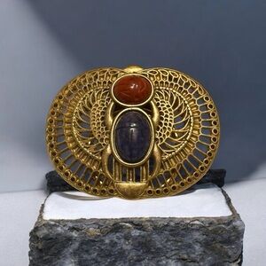 Rare Vintage Signed Mary McFadden Egyptian Scarab Scarf Pin & Brooch